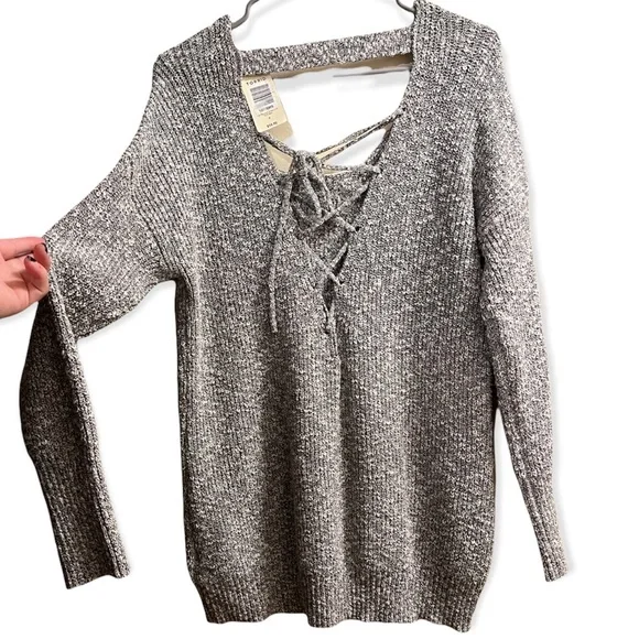 TORRID Heather Grey Marled Knit Lace Up Back Sweater Long Sleeve - Picture 5 of 7